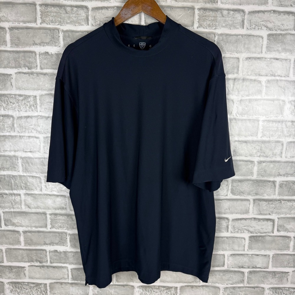 Nike Golf Mens Dri-FIT UV Mock Neck Shirt Navy Blue XL Short Sleeve Performance